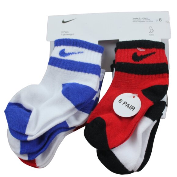 Nike Socks Ankle 6pk Lightweight White Blue Red Boys 2-4 years 2T 3T 4T NWT - Picture 1 of 4